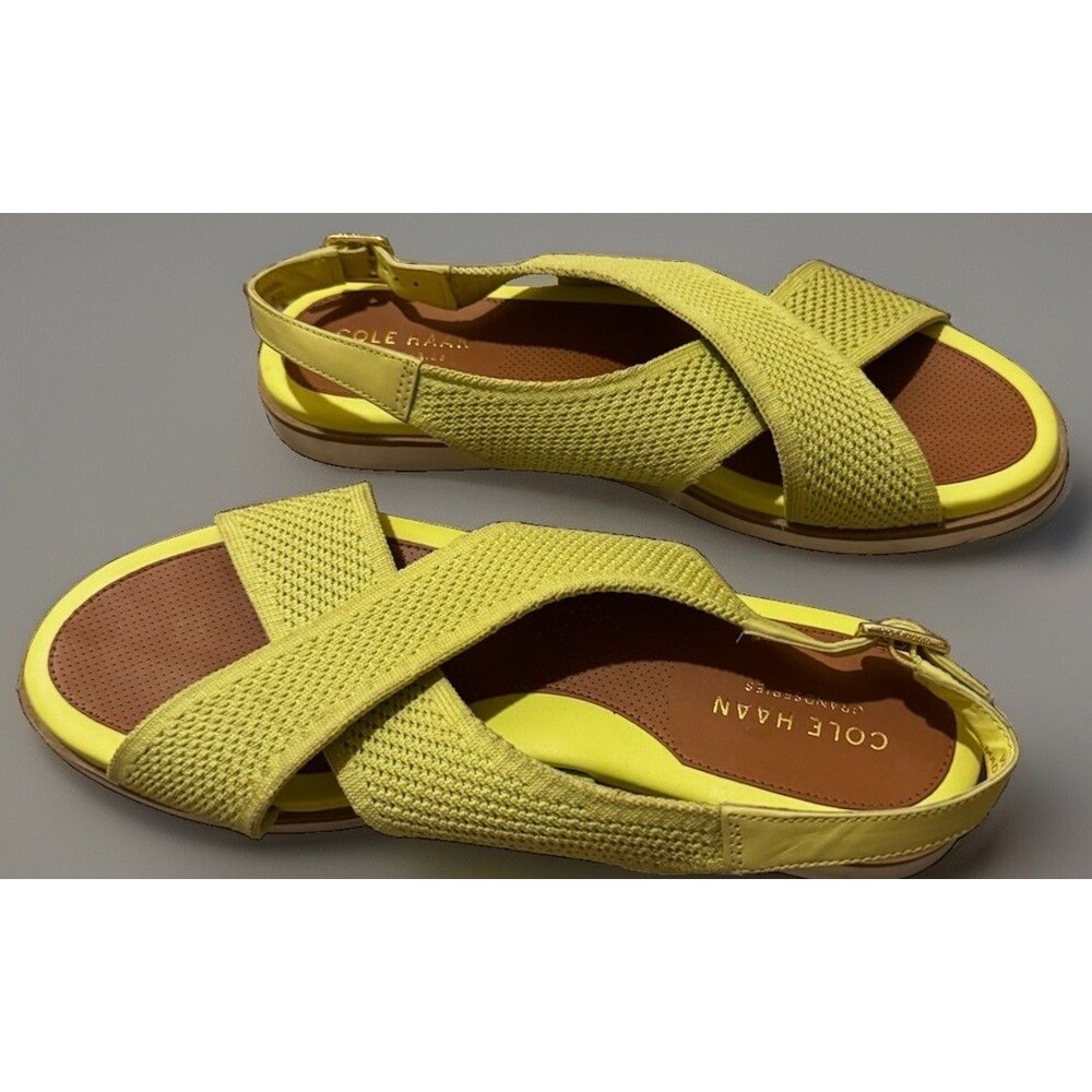 Cole Haan Mikaela Stitchlite Cross Strap Sandals Lime Yellow Women's 8.5 EUC